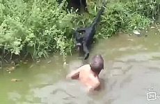 Пьяный мужик упал к обезьянам.